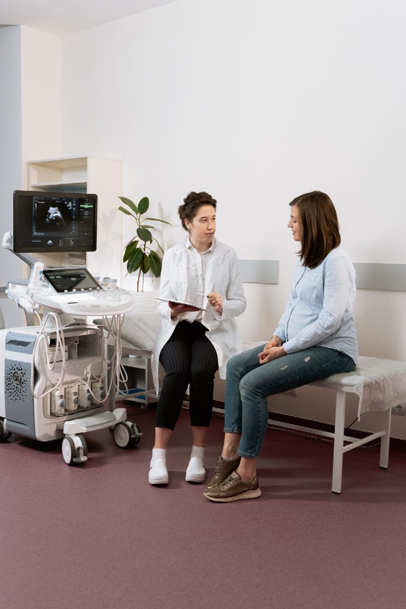 An echocardiogram being reviewed with a patient